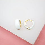 18K Gold Filled Small Enamel Neon Color Round Huggies Earrings (L241)