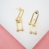 18K Gold Filled Double Long Drop Oval U Hoops Hoops Link Earrings (K123A)