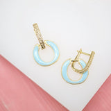 18K Gold Filled Huggie With Enamel Dangle Drop Charm (L195)