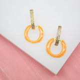 18K Gold Filled Huggie With Enamel Dangle Drop Charm (L195)