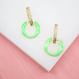 18K Gold Filled Huggie With Enamel Dangle Drop Charm (L195)