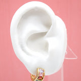 18K Gold Filled Huggies Earrings With MultiColor Oval Shaped CZ Cubic Zirconia Stones