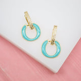 18K Gold Filled Huggie With Enamel Dangle Drop Charm (L195)