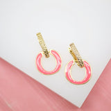 18K Gold Filled Huggie With Enamel Dangle Drop Charm (L195)