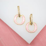 18K Gold Filled Huggie With Enamel Dangle Drop Charm (L195)