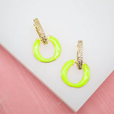 18K Gold Filled Huggie With Enamel Dangle Drop Charm (L195)