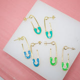 18K Gold Filled Multicolor Enamel Safety Pin Stud Earrings