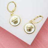 18K Gold Filled Small Enamel Medusa Charm Dainty Dangle Huggie Hoop Earrings
