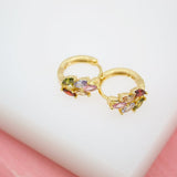 18K Gold Filled Huggies Earrings With MultiColor Oval leaf Shaped CZ Cubic Zirconia Stones (STYLE K) (L73)