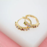 18K Gold Filled Huggies Earrings With Multicolor Rectangle CZ Cubic Zirconia Stones