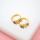 18K Gold Filled Huggies Earrings With MultiColor Oval CZ Cubic Zirconia Stones (L73)
