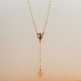 Catholic Gold Bead Rosary with Crucifix and Milagros Charm (F109A)
