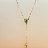Catholic Gold Bead Rosary with Crucifix and Milagros Charm (F109A)