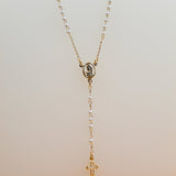 Catholic Gold Bead Rosary with Crucifix and Milagros Charm (F109A)