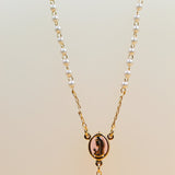 Catholic Gold Bead Rosary with Crucifix and Milagros Charm (F109A)