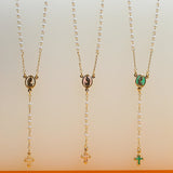 Catholic Gold Bead Rosary with Crucifix and Milagros Charm (F109A)