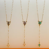 18K Gold Filled Catholic Gold Bead Rosary | Gold Crucifix And Milagros Charm (F109A)