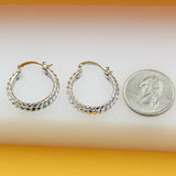 18K Rhodium Filled Textured Hoop Earrings
