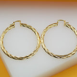 18K Gold Filled 3mm Thick Twisted Hoops Lever Back Earrings (J115, J116, J117, J156)