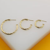 18K Gold Filled 3mm Twisted Open Hoop Earrings (L305, L306, L307, L308, L309, L310)