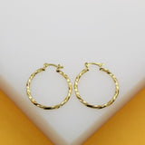 18K Gold Filled 2mm Twisted Hoops Lever Back Earrings | Gold Twisted Hoop Earring (J104)