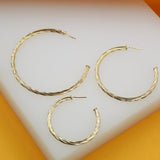 18K Gold Filled 3mm Twisted Open Hoop Earrings (L305, L306, L307, L308, L309, L310)