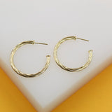 18K Gold Filled 3mm Twisted Open Hoop Earrings (L305, L306, L307, L308, L309, L310)