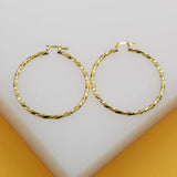 18K Gold Filled 2mm Twisted Hoops Lever Back Earrings | Gold Twisted Hoop Earring (J104)