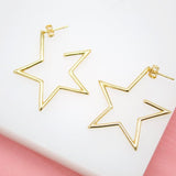 18K Gold Filled Open Star Hoop Modern Minimalist Stud Earrings (K211B)(L230)