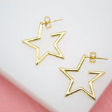 18K Gold Filled Open Star Hoop Modern Minimalist Stud Earrings (K211B)(L230)