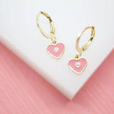 18K Gold Filled Heart Huggies Earrings With CZ Stone (L162)