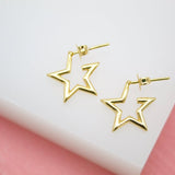 18K Gold Filled Open Star Hoop Modern Minimalist Stud Earrings (K211B)(L230)