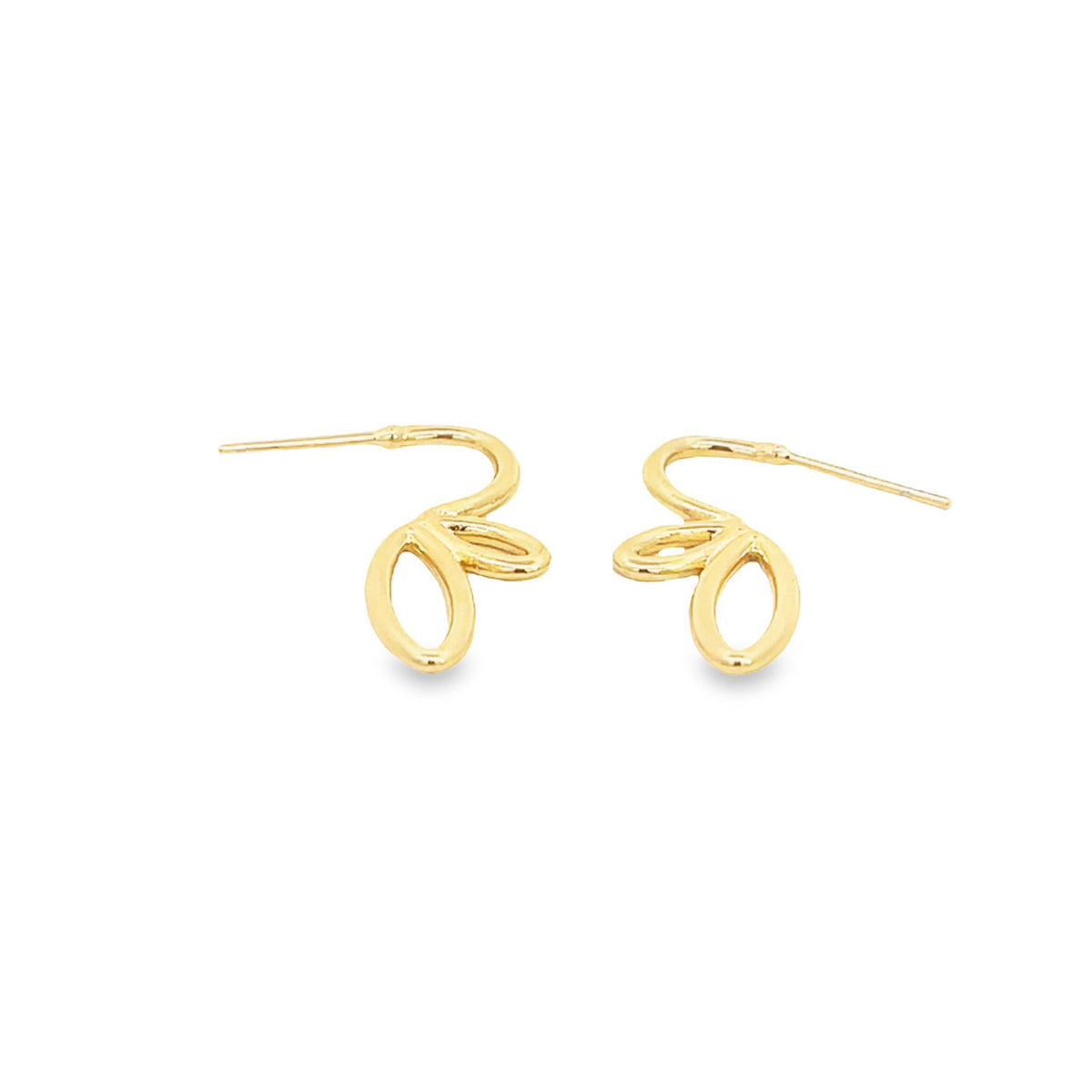 A pair of gold butterfly stud earrings rests against a clean white background.