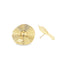 A pair of textured gold stud earrings features a concentric circular design with a polished central bead.
