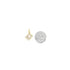 A diamond pave heart charm in gold rests next to a US quarter to show its compact size.