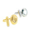 Two minimalist statement rings display abstract geometric shapes in polished gold and silver finishes against a clean white background.