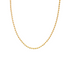 A delicate gold bead chain necklace drapes in a graceful curve against a clean white background.
