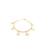A delicate gold charm bracelet displays multiple smiling face charms along a beaded chain against a white background.