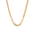 A gold necklace features a unique hybrid design combining smooth herringbone chain sections with a bold curb chain center against a clean white background.