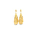 Two elegant, glossy gold drop earrings feature a unique, flowing, abstract shape against a plain white background.