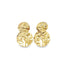 A pair of gold textured abstract double circle earrings resting on a white background.
