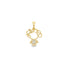 A dainty gold pendant shaped like a little girl with a bow in her curly hair and sparkling cubic zirconia stones on her dress hangs against a clean white background.
