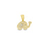 A charming gold elephant pendant sparkles with crystal accents on its textured body and heart-shaped trunk.