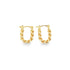 A pair of gold twisted hoop earrings is displayed against a clean white background.