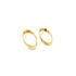 A pair of minimalist gold-plated oval hoop earrings rests on a clean white background.