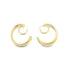 A pair of shiny gold hoop earrings features a nested double-ring design against a clean white background.
