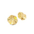 A pair of gold fluted flower stud earrings resting against a clean white background.