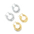 Two pairs of sterling silver and gold double hoop earrings display on a white background.