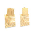 Two gold geometric statement earrings feature a smooth square stud attached to a larger, heavily textured rectangular dangle.