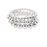 A stack of three shiny silver ball bead stretch bracelets sits on a clean white background.